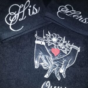 Embroidered His, Hers, Ours Set.